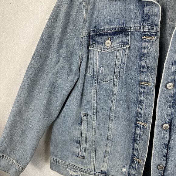 Old Navy Jean Jacket Womens XXL Destroyed Denim Distressed Light Wash - Picture 5 of 10